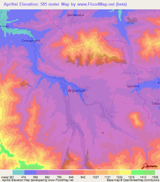 Apriltsi,Bulgaria Elevation Map