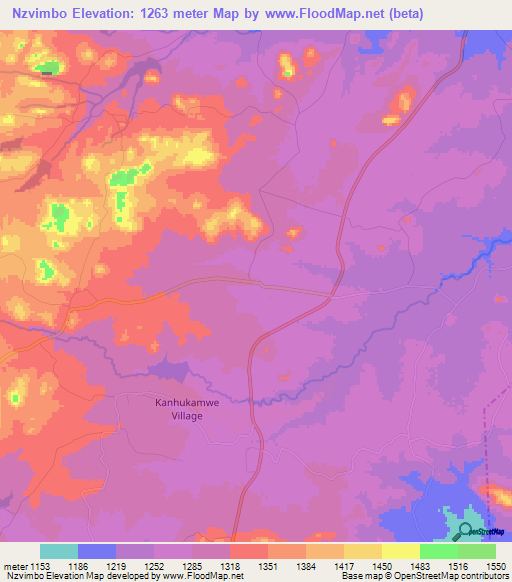 Nzvimbo,Zimbabwe Elevation Map