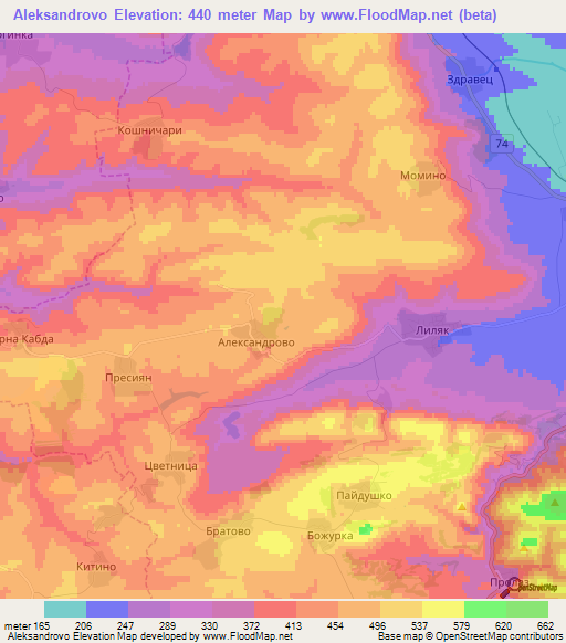 Aleksandrovo,Bulgaria Elevation Map