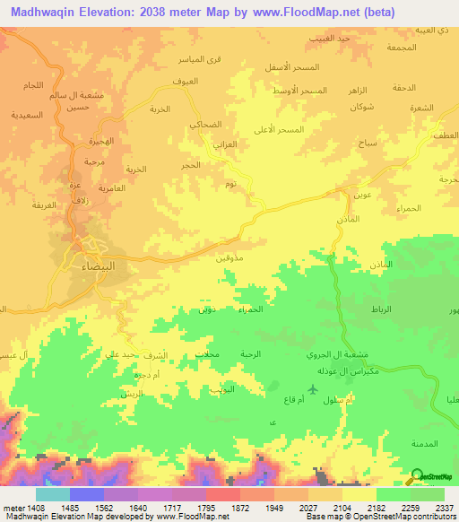 Madhwaqin,Yemen Elevation Map