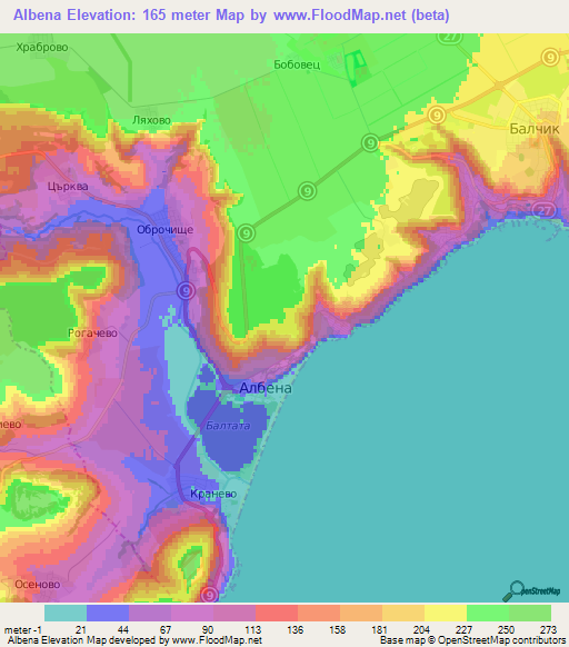 Albena,Bulgaria Elevation Map