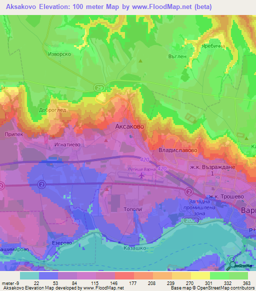 Aksakovo,Bulgaria Elevation Map