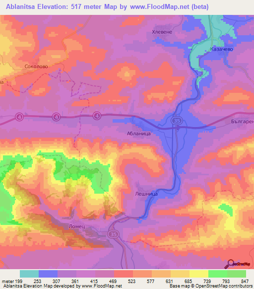 Ablanitsa,Bulgaria Elevation Map