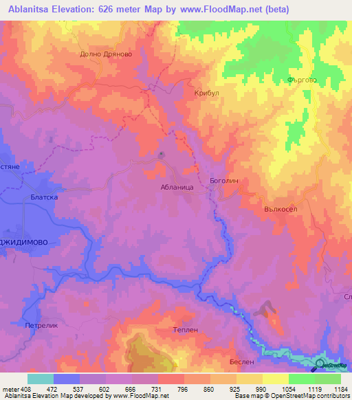 Ablanitsa,Bulgaria Elevation Map