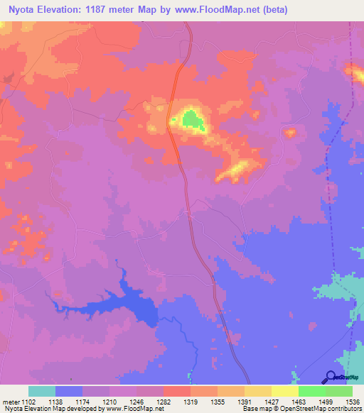 Nyota,Zimbabwe Elevation Map
