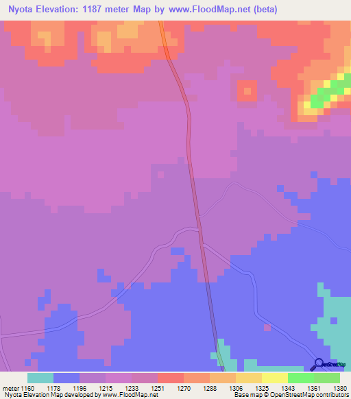 Nyota,Zimbabwe Elevation Map