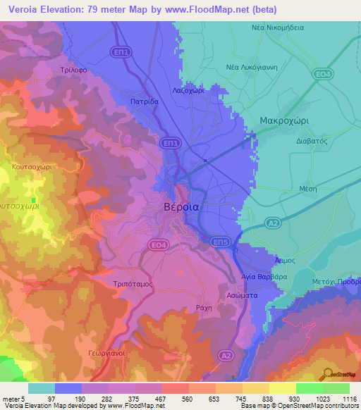 Veroia,Greece Elevation Map