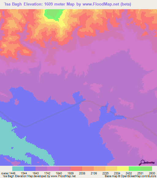 `Isa Bagh,Iran Elevation Map