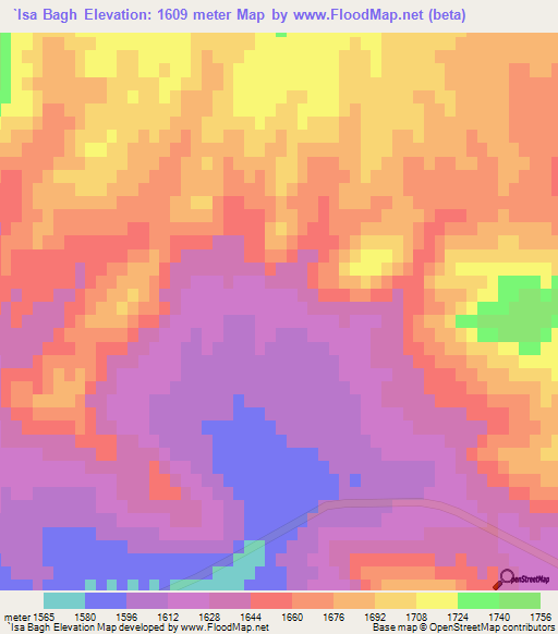 `Isa Bagh,Iran Elevation Map