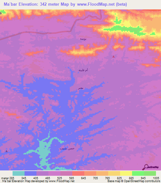 Ma`bar,Yemen Elevation Map