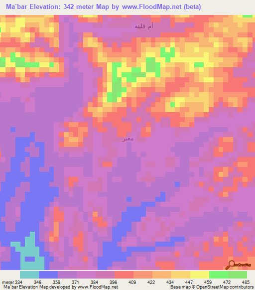 Ma`bar,Yemen Elevation Map
