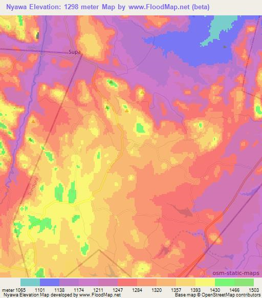 Nyawa,Zimbabwe Elevation Map