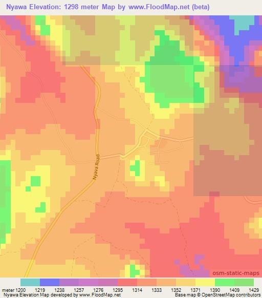 Nyawa,Zimbabwe Elevation Map