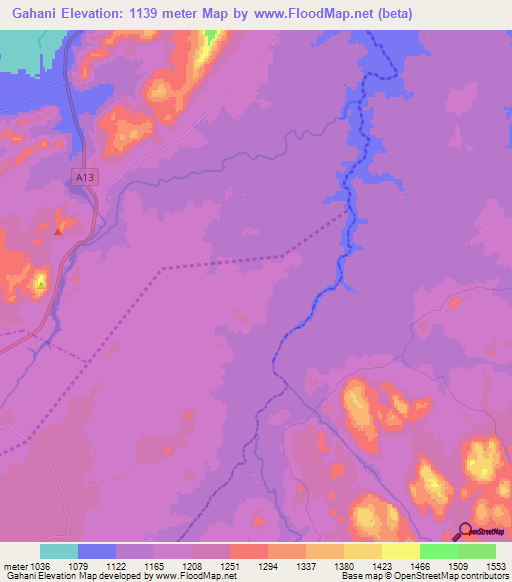 Gahani,Zimbabwe Elevation Map