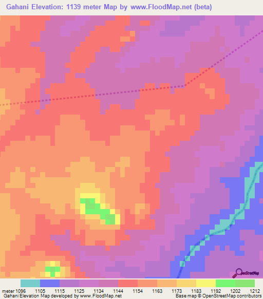 Gahani,Zimbabwe Elevation Map