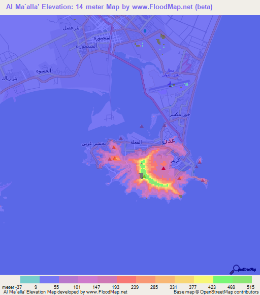 Al Ma`alla',Yemen Elevation Map