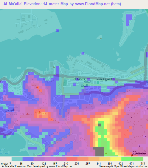 Al Ma`alla',Yemen Elevation Map