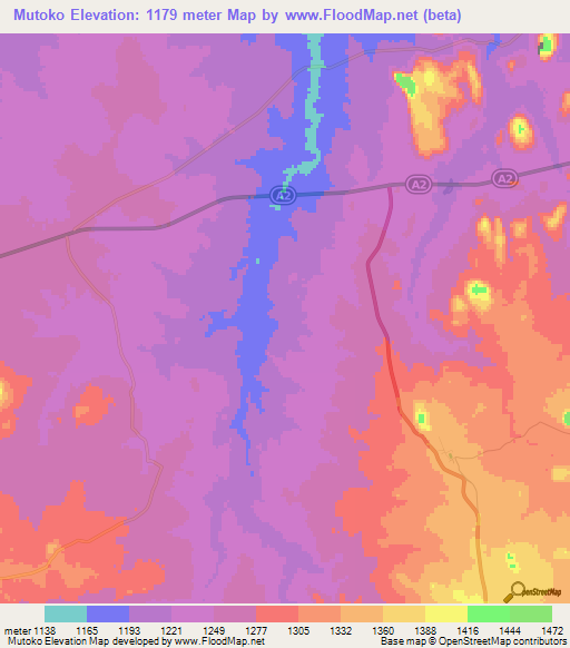 Mutoko,Zimbabwe Elevation Map