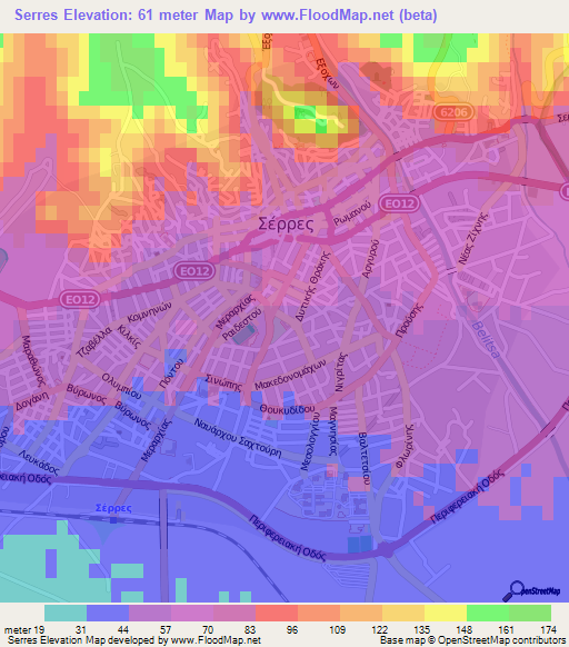 Serres,Greece Elevation Map