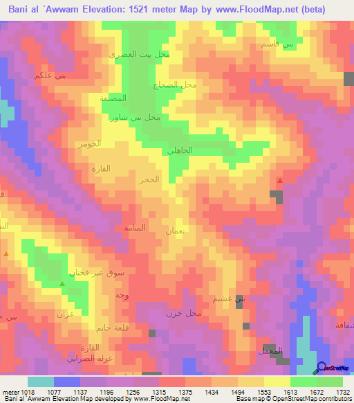 Bani al `Awwam,Yemen Elevation Map