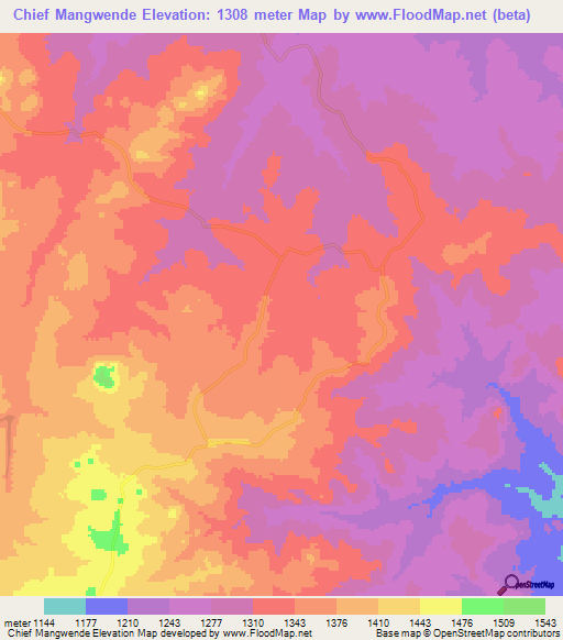 Chief Mangwende,Zimbabwe Elevation Map