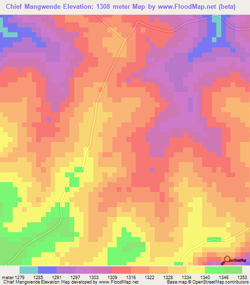 Chief Mangwende,Zimbabwe Elevation Map
