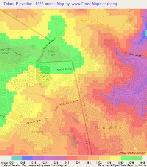 Tafara,Zimbabwe Elevation Map