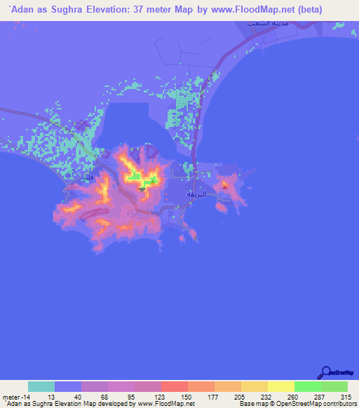 `Adan as Sughra,Yemen Elevation Map