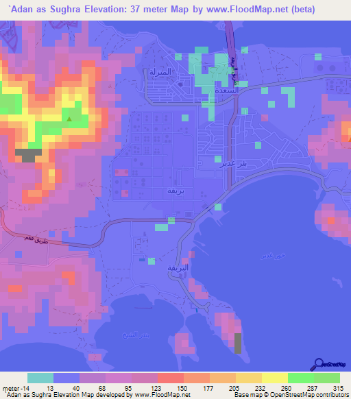 `Adan as Sughra,Yemen Elevation Map