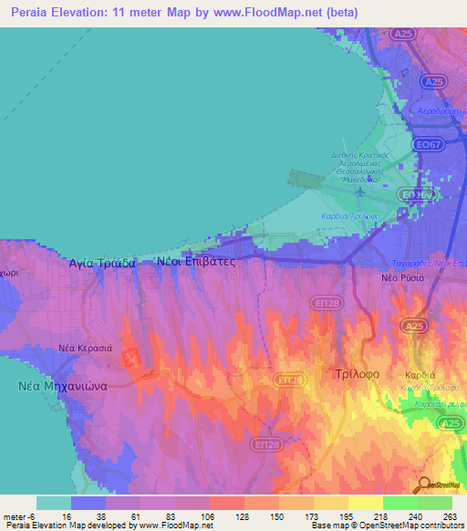 Peraia,Greece Elevation Map