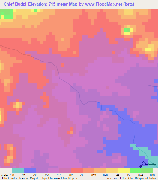 Chief Budzi,Zimbabwe Elevation Map