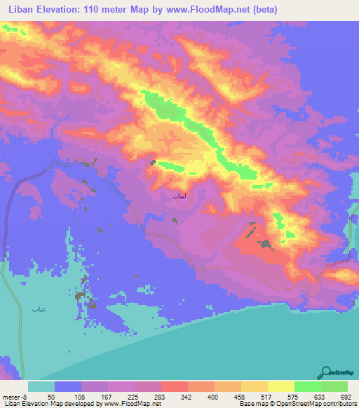 Liban,Yemen Elevation Map
