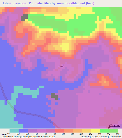 Liban,Yemen Elevation Map