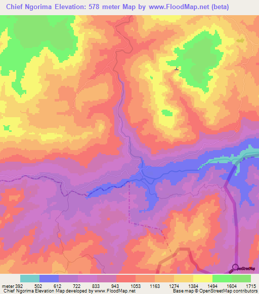 Chief Ngorima,Zimbabwe Elevation Map