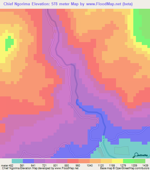 Chief Ngorima,Zimbabwe Elevation Map