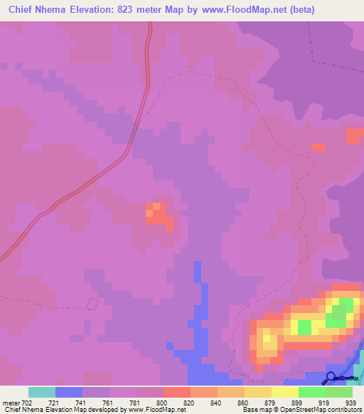 Chief Nhema,Zimbabwe Elevation Map