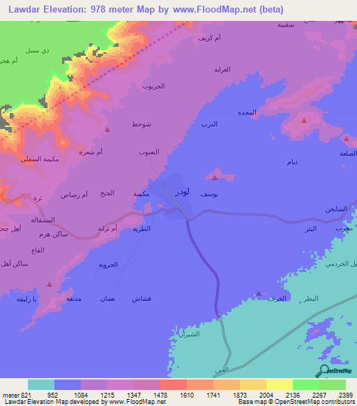 Lawdar,Yemen Elevation Map