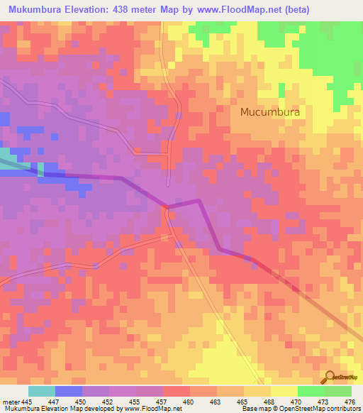 Mukumbura,Zimbabwe Elevation Map