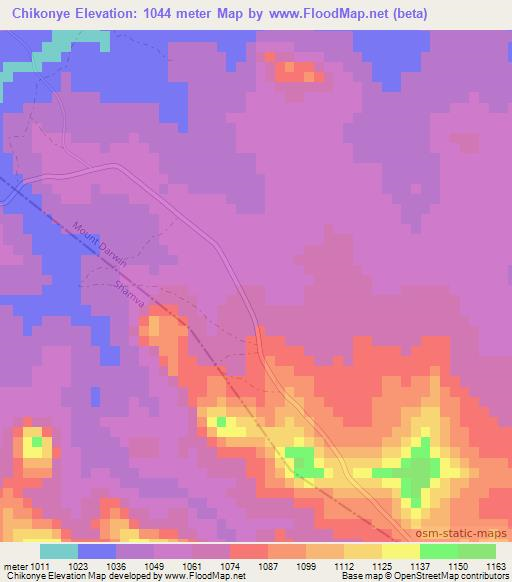 Chikonye,Zimbabwe Elevation Map