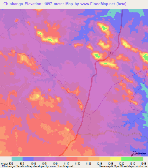 Chinhanga,Zimbabwe Elevation Map