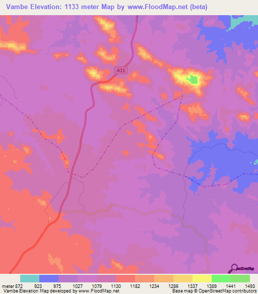 Vambe,Zimbabwe Elevation Map