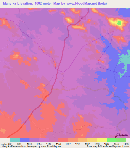 Manyika,Zimbabwe Elevation Map
