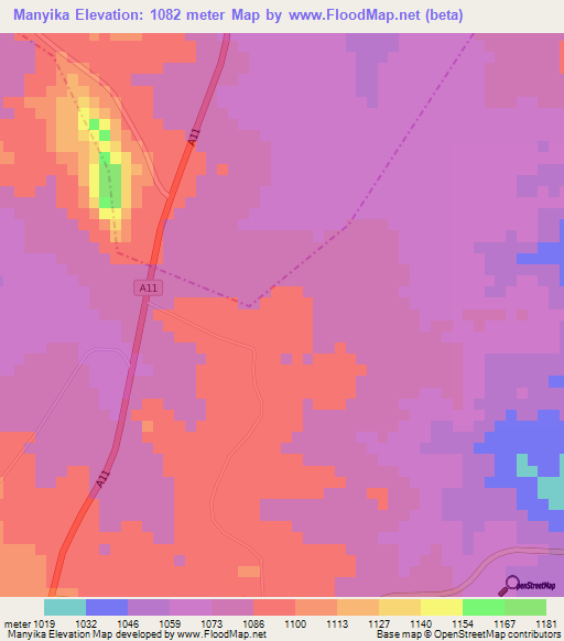 Manyika,Zimbabwe Elevation Map