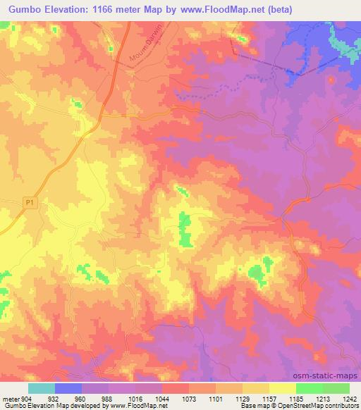 Gumbo,Zimbabwe Elevation Map