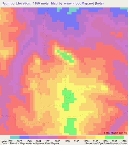 Gumbo,Zimbabwe Elevation Map