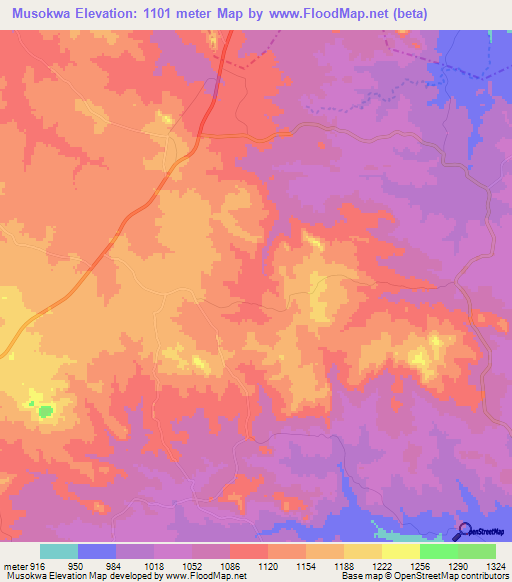 Musokwa,Zimbabwe Elevation Map