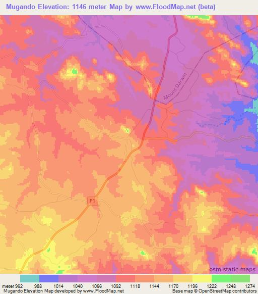 Mugando,Zimbabwe Elevation Map
