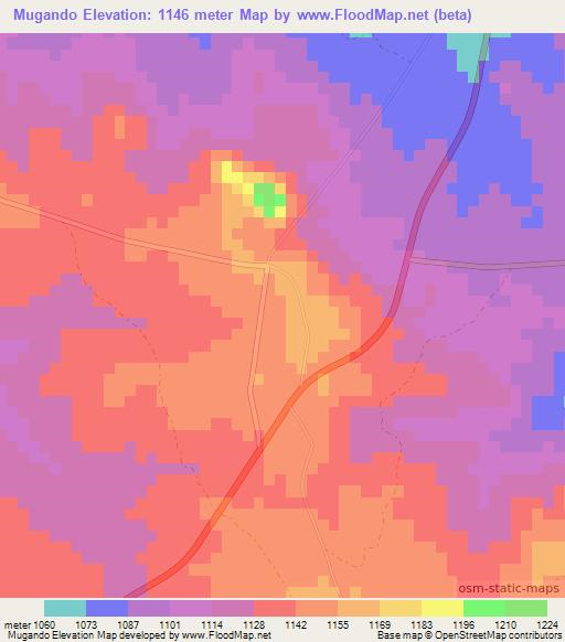 Mugando,Zimbabwe Elevation Map