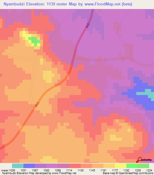 Nyambudzi,Zimbabwe Elevation Map