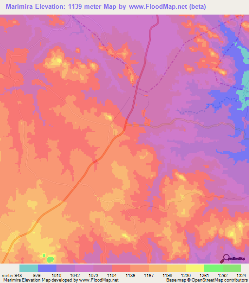 Marimira,Zimbabwe Elevation Map